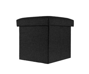 Intirilife Pouf Pliable 30x30x30 cm en Noir Diamant - Boîte de Rangement Décorative en Tissu Aspect Lin pour Gagner de l'espace - Tabouret Coffre Siège