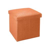 Intirilife Pouf Pliable 30x30x30 cm en Orange Mandarine - Boîte de Rangement Décorative en Tissu Aspect Lin pour Gagner de l'espace - Tabouret Coffre Siège