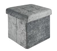 Intirilife Pouf Pliable 38x38x38 cm en Velours Gris - Boîte de Rangement Décorative avec Housse en Velours pour Gagner de l'espace - Tabouret Coffre Siège