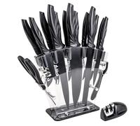 Intirilife Set de 17 couteaux de cuisine avec bloc à couteaux et aiguiseur Éplucheur multifonctionnel Ciseaux et couteaux - Pour couper, éplucher et aussi casser les noix
