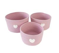 Intirilife Set de 3 Paniers de Rangement, Organisateur en Rose avec Patch Cœur - 24 x 14/22 x 12.5/19 x 10 cm - Paniers de Rangement Pratiques pour Étagères, comme Déco