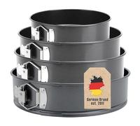 Intirilife Set de 4 moules à charnière : Moule à gâteau rond en 17/23,5/25/27.5 cm- Moule à pâtisserie en acier inoxydable avec revêtement antiadhésif, Moule à charnière avec fermeture, Tarte
