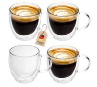 Intirilife Set de 4 Verres Thermiques à Double paroi -100-150ml- soufflés à la Bouche et isolés pour Espresso Cappuccino, Verres à thé Verres à café Tasses à Latte, Effet de lévitation avec Anse