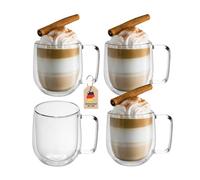 Intirilife Set de 4 Verres Thermiques à Double paroi -150-200ml- soufflés à la Bouche et isolés pour Espresso Cappuccino, Verres à thé Verres à café Tasses à Latte, Effet de lévitation avec Anse