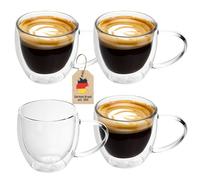 Intirilife Set de 4 Verres Thermiques à Double paroi -200-250ml- soufflés à la Bouche et isolés pour Cappuccino, Verres à thé Verres à café Tasses à Latte Macchiato, Effet de lévitation avec Anse