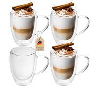 Intirilife Set de 4 Verres Thermiques à Double paroi -250-300ml- soufflés à la Bouche et isolés pour Cappuccino, Verres à thé Verres à café Tasses à Latte Macchiato, Effet de lévitation avec Anse