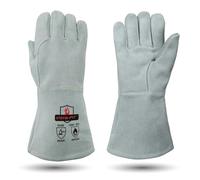Intra-FIT Gants de barbecue en cuir - Résistants à la chaleur jusqu'à 500 °C - En croûte de cuir de vachette ignifuge - EN407 et EN388 - Longues manchettes pour four, foyer, soudure, forge, barbecue