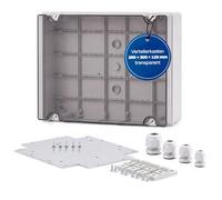 Intratec Coffret de Distribution en Saillie Kit avec Couvercle Transparent - Boîtier Électrique Extérieur Étanche IP65 pour une Installation - Coffret Vide avec Vis Charnières - 380 × 300 × 120 mm