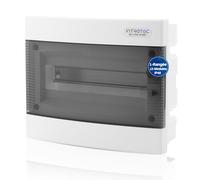 Intratec Coffret de Distribution Encastré 1 Rangée - Coffret IP40 pour 12 Modules avec Porte Transparente et Rail pour Installation Électrique Facile à Domicile & en Entreprise - 232 x 283 x 106mm
