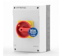 Intratec Interrupteur principal 80 A, 4 pôles - IP65 interrupteur etanche pour une coupure sûre - Arret d'urgence pour l'industrie - interrupteur saillie avec boîtier en plastique 230 V 400 V