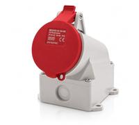 Intratec prise murale CEE 16A 400V 5 pôles IP44 saillie, boîtier de dérivation rouge/gris en polyamide