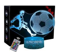 INTUPGD Foot Cadeau Garçon Cadeaux de Noël Veilleuse Enfant 5 6 7 8 9 10 11 12 13 Ans Football 3D Illusion, Lampe de Chevet LED à 16 Couleurs avec Télécommande Décoration Chambre