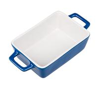 Invero Petit plat de cuisson rectangulaire individuel en grès avec poignées - Idéal pour la cuisson des lasagnes, tartes, casseroles, tapas, pâtes et plus encore - Bleu