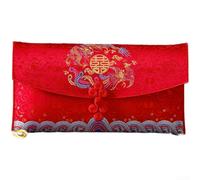 Invitation d'affaires brodée en brocart rouge chinois pour le festival du printemps avec motif dragon mythique 20 x 10,5 cm