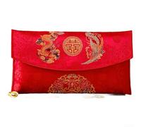 Invitation d'affaires brodée en brocart rouge chinois pour le festival du printemps avec motif dragon mythique 20 x 10,5 cm