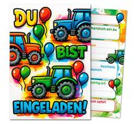 Invitations pour l'anniversaire d'un enfant, thème tracteur et ferme, lot de 8