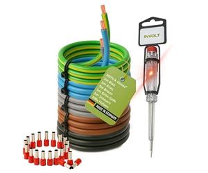 INVOLT H07V-K kit 10mm² 5x10m noir/bleu/marron/gris/vert-jaune, 100 embouts, testeur, Fabriqué en Allemagne