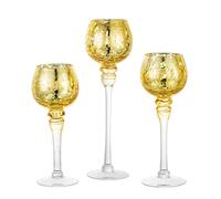 Inweder Bougeoir en Verre Doré: 3 Pcs Supports pour Bougies Chauffe-Plat | 25/30/35cm Hauteur, Effet Craquelé au Mercure, pour Bougie Flottante/Pilier, Photophore pour Mariage, Centres de Table, Noël