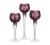 Inweder Bougeoir en Verre Violet: 3 Pcs Supports pour Bougies Chauffe-Plat | 25/30/35cm Hauteur, Effet Craquelé au Mercure, pour Bougie Flottante/Pilier, Photophore pour Mariage, Centres de Table, Noël