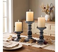 Inweder Porte-bougie en bois pilier : 3 pièces Porte-bougies rustiques noirs pour bougies pilier Porte-bougies en bois Porte-bougies de ferme en bois vieilli grand Porte-bougie rustique pour cheminée