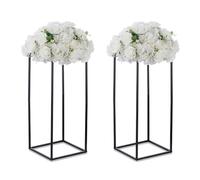 Inweder Support de Fleurs Centres de Mariage - 2 Pcs Noir Colonne Vases avec Panneau en Métal 60cm Grand Vase de Plancher Géométrique Fleur Présentoir pour Centre de Table Halloween Fête Décor Maison