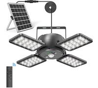 INXPHY Lampe solaire pour abri de jardin, 1200 lm 144 LED, 5 modes d'éclairage, télécommande, 4 feuilles réglables à 120 °, panneau solaire séparé étanche IP65 pour intérieur ou extérieur, cour