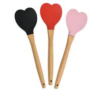 IOBIDDYS Spatule Silicone pour Pâtisserie de Cœur, Ensemble 3 Pièces Manche en Bois, pour Cuisson, Mélange et Grattoir à Vaisselle