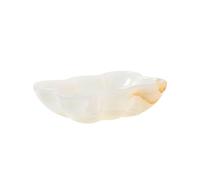 Ioensy Bol Industriel Plateau Décoratif Coupe à Fruits en Jade Poli Aspect Lumineux pour Rangements d'Objets Adapté Moderne, Bol En Onyx Naturel, Forme De Feuille, 30x20x8cm, Couleur Blanche