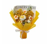 Ioensy Bouquet Tricoté Fleur Tricotée Arrangement de Fleurs Crochet Création Artisanale sans Arrosage Laine et Fleurs Séchées Adapté aux Cadeaux Décoration d'Intérieur Bureau , Jaune