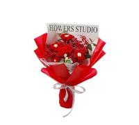 Ioensy Bouquet Tricoté Fleur Tricotée Arrangement de Fleurs Crochet Création Artisanale sans Arrosage Laine et Fleurs Séchées Adapté aux Cadeaux Décoration d'Intérieur Bureau , Rouge