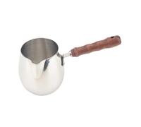 Ioensy Cafetière Métal, Pot à Beurre à Long Manche En Bois, Idéale pour Cappuccino et Latte, Robuste, avec Bec Verseur et Chauffe-lait, 600 ml