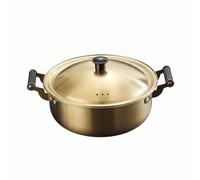 Ioensy Casserole en Acier Inoxydable Marmite Faitout Casserole Ramen Acier 304 de Qualité Alimentaire Diffusion de Chaleur Rapide Design Brossé Élégant, Or, 22CM+Couvercle