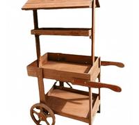 Ioensy Chariot de Rangement Vintage Chariot Étagère Exposition Plante Pot Fleur Objet Déco Structure Pliante Bois Robuste Adapté aux Vitrines de Magasin Cafés Tavernes Salons Terrasses, Marron Foncé