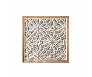 Ioensy Décoration Murale Sculptée Art Mural Plaque Mur Panneau Mur Bois Vieilli avec Reliefs Complexes pour Charme Ancien, Grand 60cm X 60cm, Style 3 - Motif Floral Ajouré A2708