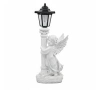 Ioensy Figurine en Résine Ange Ornement Extérieur Lampe Solaire LED sur Colonne Design Européen Résine Imperméable Résistance au Vieillissement Adaptée aux, Girl Right Angel