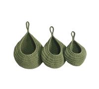 Ioensy Lot de 3 Paniers Suspendus Muraux pour Fruits et Légumes, En Corde de Coton, Style, avec Dessous de Plat Tricoté, pour Salon et Cuisine, Vert