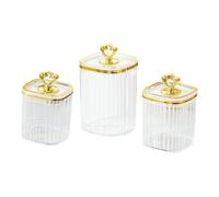 Ioensy Lot de 3 Plats de Service avec Couvercle, Boîtes de Conservation Hermétiques pour Aliments, Sucre, Céréales, Etc., Idéales pour Le Salon, Les Fêtes et, Clear 4 Gold Point