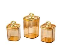 Ioensy Lot de 3 Plats de Service avec Couvercle, Boîtes de Conservation Hermétiques pour Aliments, Sucre, Céréales, Etc., Idéales pour Le Salon, Les Fêtes et, Amber 4 Gold Point