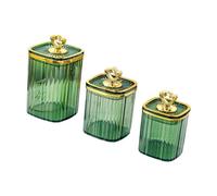 Ioensy Lot de 3 Plats de Service avec Couvercle, Boîtes de Conservation Hermétiques pour Aliments, Sucre, Céréales, Etc., Idéales pour Le Salon, Les Fêtes et, Green 4 Gold Point