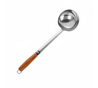 Ioensy Louche à Soupe Inox 304 Cuillère Cuisine Fond Élargi Manche en Bois et Métal Anti-brûlure Adaptée à une Utilisation Domestique Professionnelle, 10 Liang, Manche Bois+Brillant