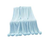 Ioensy Plaid Tricoté Décoratif avec Pompons, Doux et Confortable, 100 X 105 Cm, Idéal pour Le Salon (hommes et Femmes), Bleu