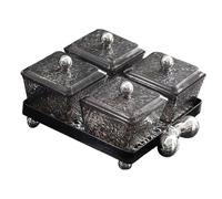 Ioensy Plateau de Service Compartimenté, Plateau de Rangement pour Bonbons, Plateau de Luxe pour Fruits Secs, Idéal pour Les Tables D'hôtel, de Café, D, 4 Pièces Gris