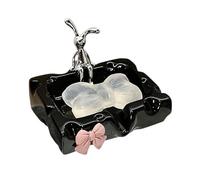 Ioensy Porte-savon En Porcelaine à Motif Fromage avec Figurine de Lapin, Décoration Moderne pour Salle de 'hôtel Ou D'appartement, Noir