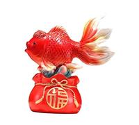 Ioensy Statuette de Poisson Feng Shui Chinois, Ornement de Table Porte-, Sculpture de Carpe Décorative pour Entrée, Bureau Ou Maison, Sac rouge