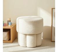 Ioensy Tabouret Champignon Bouclé Pouf Ottoman Repose-Pieds Fleece Siège Stable avec Cadre en Bois et Remplissage Résistant Adapté au Salon Chambre Entrée Coiffeuse, Blanc