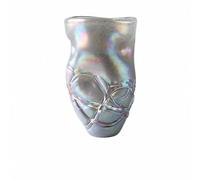 Ioensy Vase Décoratif en Verre Fait Main Carafe Fleur Vitrine Centre de Table Surface Lisse Reflet Brillant Relief en Spirale Bord Irrégulier Corps Évasé, Petit Modèle
