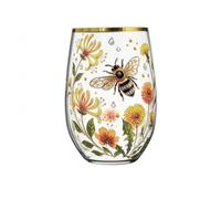 Ioensy Verre à Boisson Récipient en Verre Clair avec Motif Floral Relief et Finition Dorée Gobelet Rond pour Déguster Boissons Élément Décoratif pour Table, Transparent, Abeille