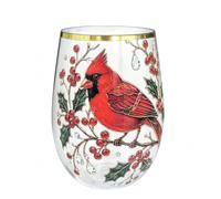 Ioensy Verre à Boisson Récipient en Verre Clair avec Motif Floral Relief et Finition Dorée Gobelet Rond pour Déguster Boissons Élément Décoratif pour Table, Transparent, Oiseau Rouge