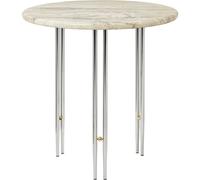 GUBI Table basse IOI Ø50 cm Chrome - laiton - marbre beige