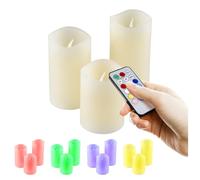 IOIO Set de 3 Bougies en Cire Véritable avec Télécommande et DEL de Changement de Couleur LED 48
